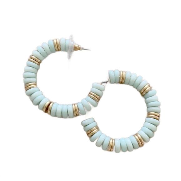 Stella & Dot Pale Turquoise Gold Beaded Hoop Earrings – Boho Chic 1.4” - Picture 2 of 3
